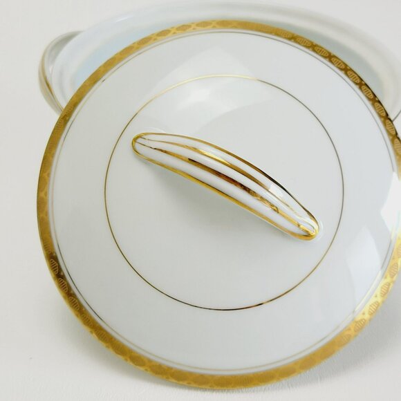 Noritake Richmond Creamer & Sugar Bowl White Base Gold Etched Band Elegant Tea - Picture 9 of 15